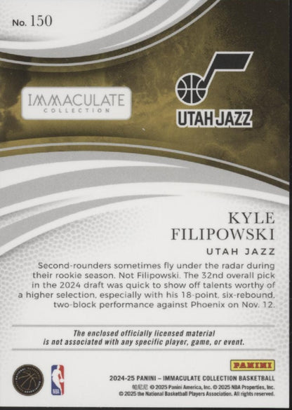 Kyle Filipowski 2024-25 Panini Immaculate Collection Blue Swatch RC 45/49 #150