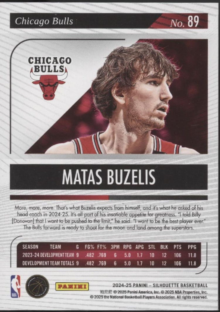 Matas Buzelis 2024-25 Panini Silhouette Red RC 61/75 #89