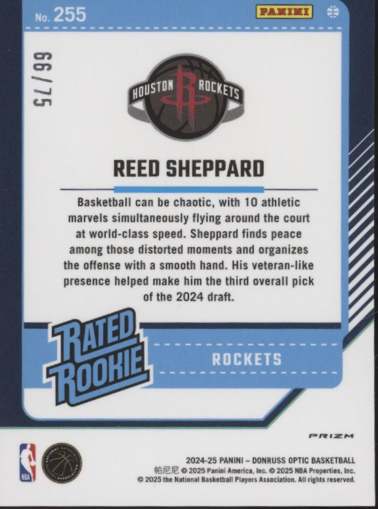 Reed Sheppard 2024-25 Panini Donruss Optic Rated Rookie Black Gold Scope RC /75