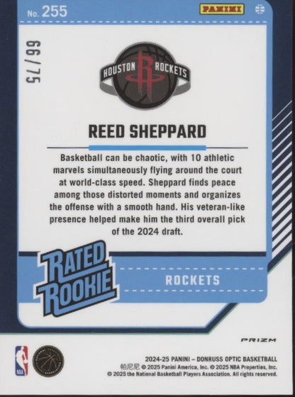 Reed Sheppard 2024-25 Panini Donruss Optic Rated Rookie Black Gold Scope RC /75