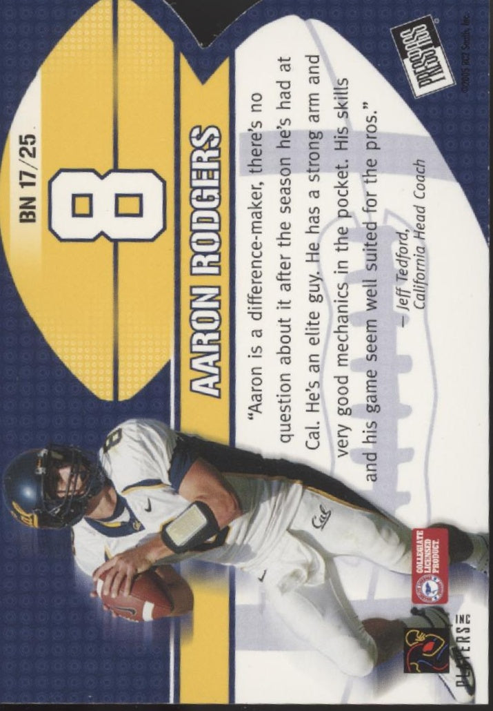 Aaron Rodgers 2005 Press Pass Big Numbers Die-Cut #BN17