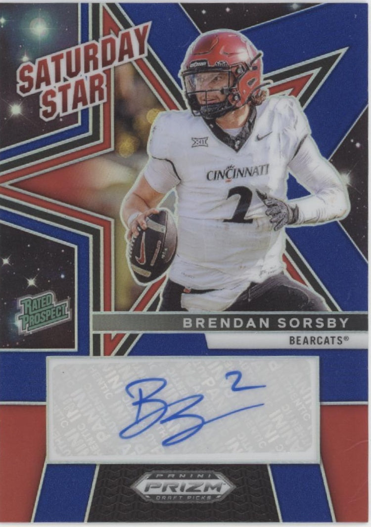 Brendan Sorsby 2025 Prizm Rated Prospect Saturday Star Blue Prizm Auto 205/249