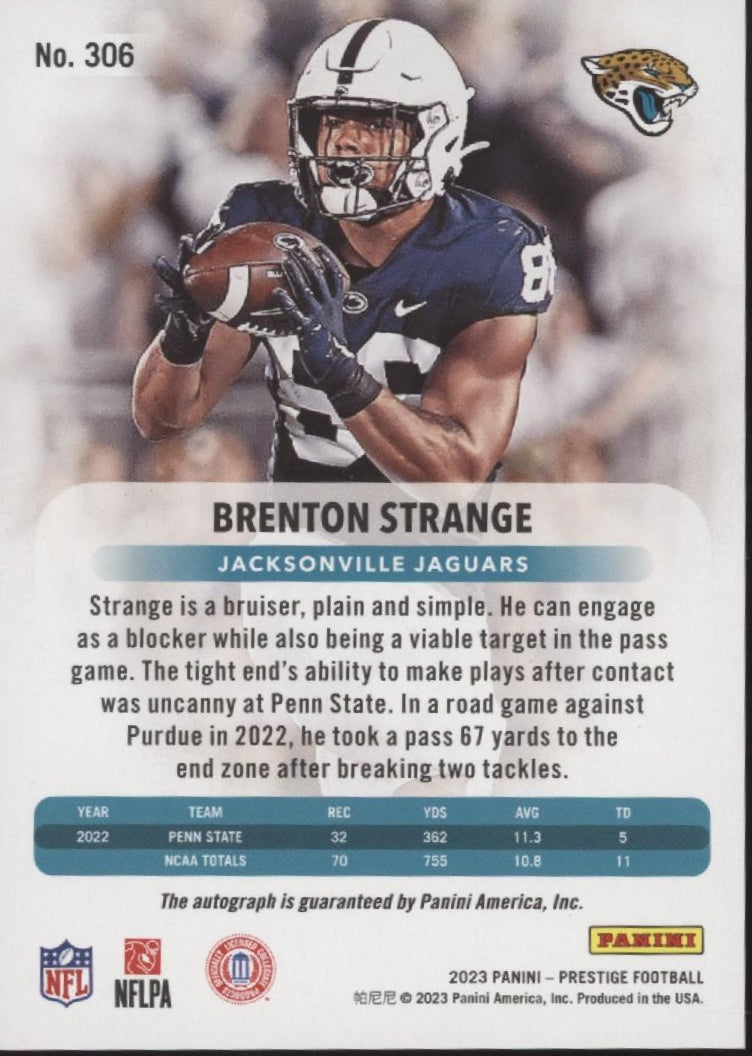 Brenton Strange 2023 Panini Prestige Xtra Points Blue RC Auto 12/99 #306