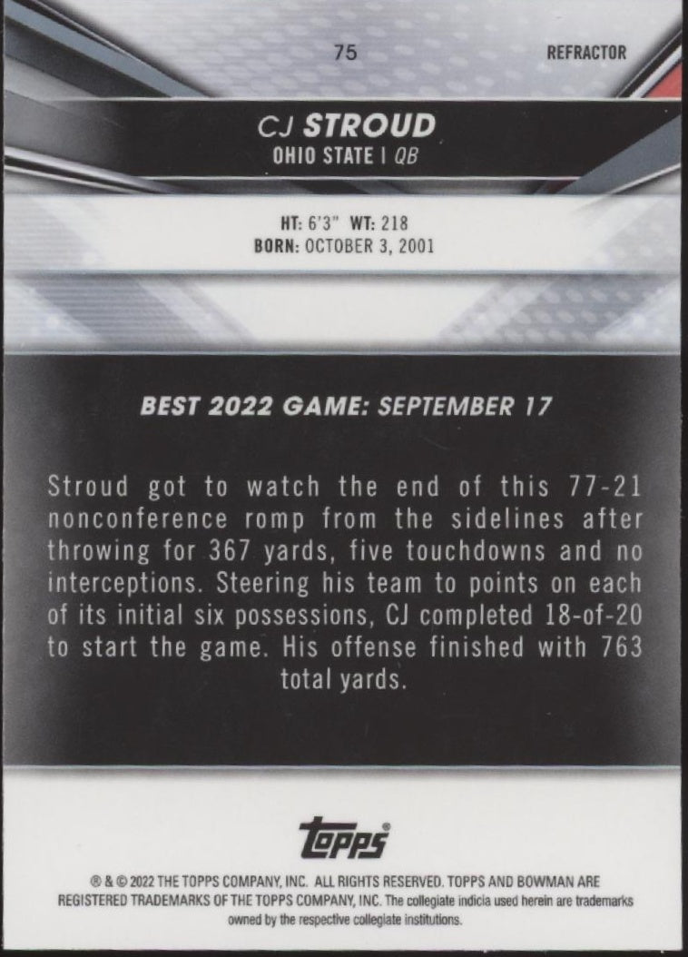 CJ Stroud 2022 Bowman University Refractor #75