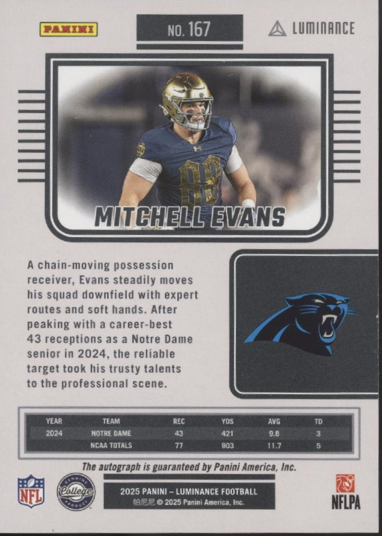 Mitchell Evans 2025 Panini Luminance RC Auto 557/700 #167