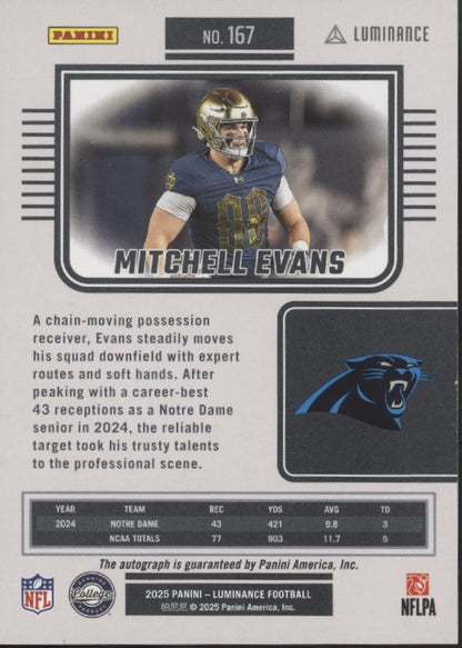 Mitchell Evans 2025 Panini Luminance RC Auto 557/700 #167