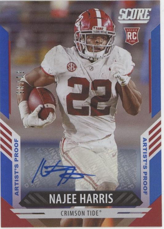 Najee Harris 2021 Panini Score Artist's Proof Blue RC Auto 31/35 #309