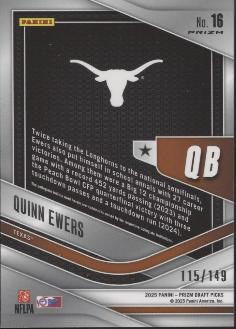 Quinn Ewers 2025 Prizm Draft Picks Trophy Hunting Blue Ice Prizm RC 115/149 #16