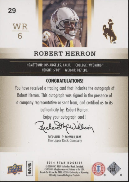Robert Herron 2014 Upper Deck Star Rookies RC Auto #29