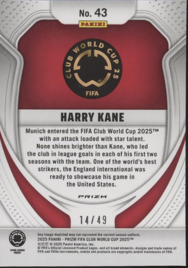 Harry Kane 2025 Panini Prizm FIFA Club World Cup Teal Seismic Prizm 14/49 #43