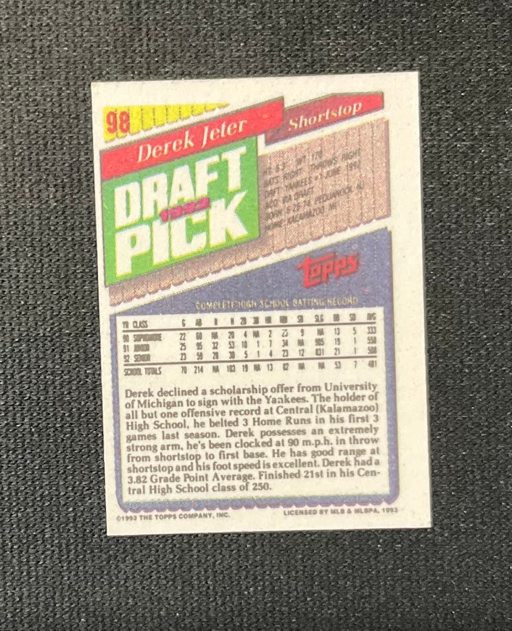 Derek Jeter 1993 Topps Micro Draft Pick RC #98、Collector Store LLC、kayou