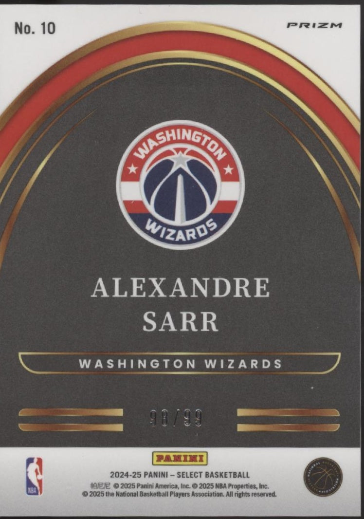 Alexandre Sarr 2024-25 Panini Select Future Red Prizm RC 98/99 #10