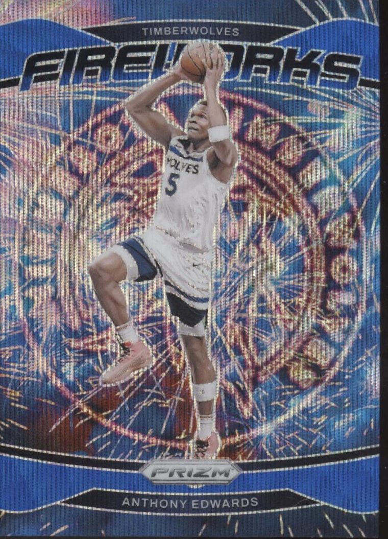 Anthony Edwards 2024-25 Panini Prizm Fireworks Blue Wave Prizm 009/175 #25
