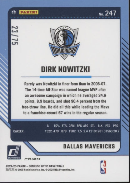 Dirk Nowitzki 2024-25 Donruss Optic Legends Electricity International 23/75