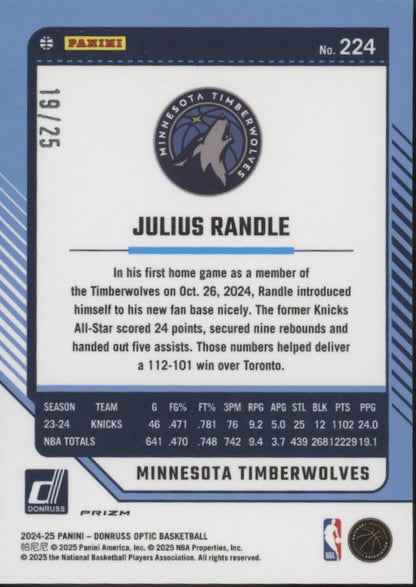 Julius Randle 2024-25 Panini Donruss Optic Green International Prizm 19/25 #224