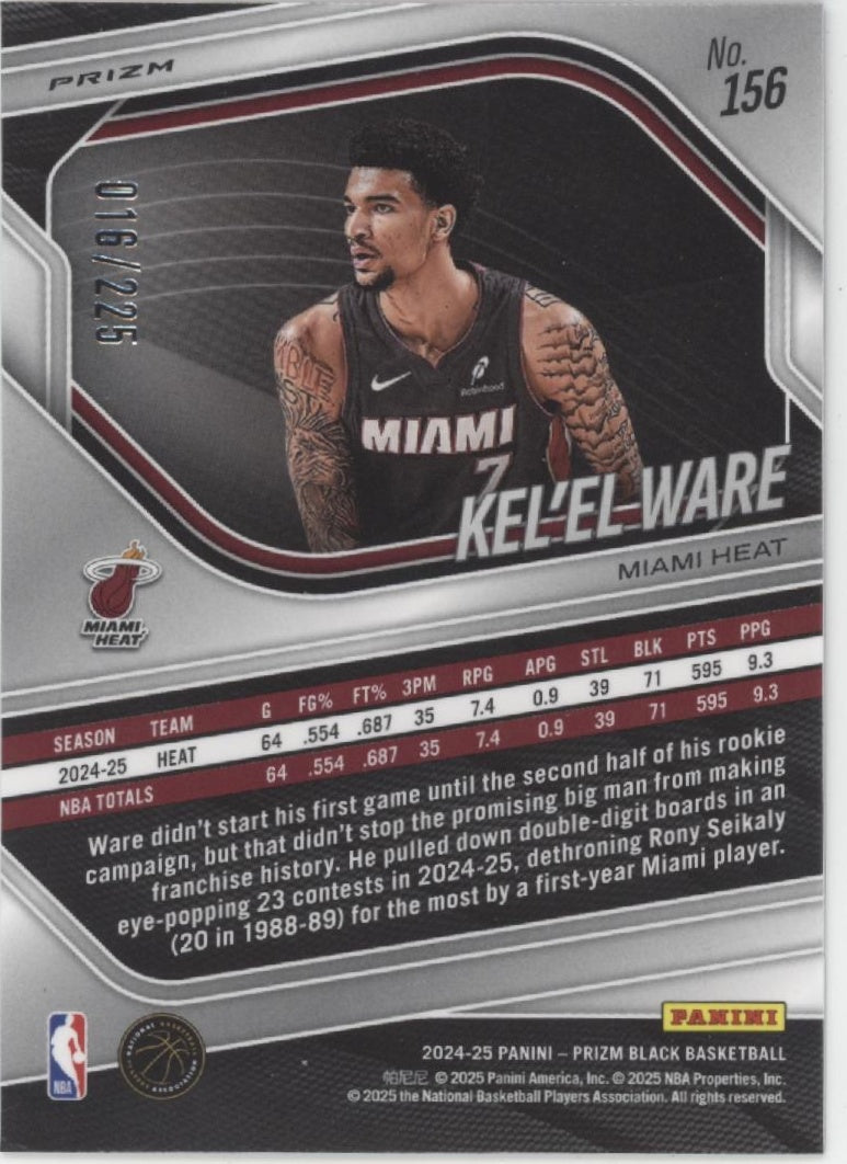 Kel'el Ware 2024-25 Panini Prizm Black Basketball Prizm RC 016/225 #156