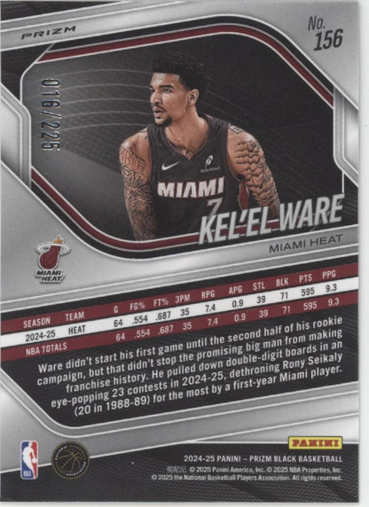 Kel'el Ware 2024-25 Panini Prizm Black Basketball Prizm RC 016/225 #156