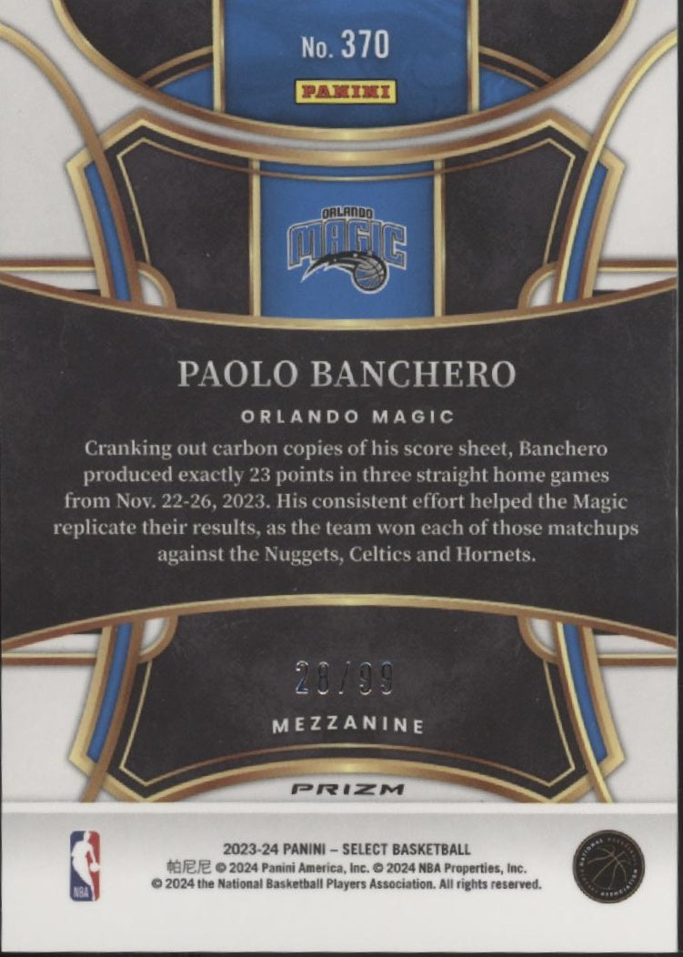 Paolo Banchero 2023-24 Panini Select Pink Ice Prizm 28/99 #370