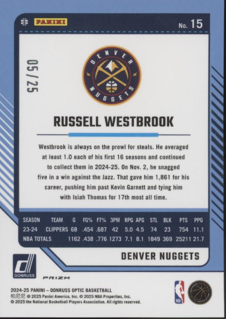 Russell Westbrook 2024-25 Panini Donruss Optic Green International Prizm 05/25