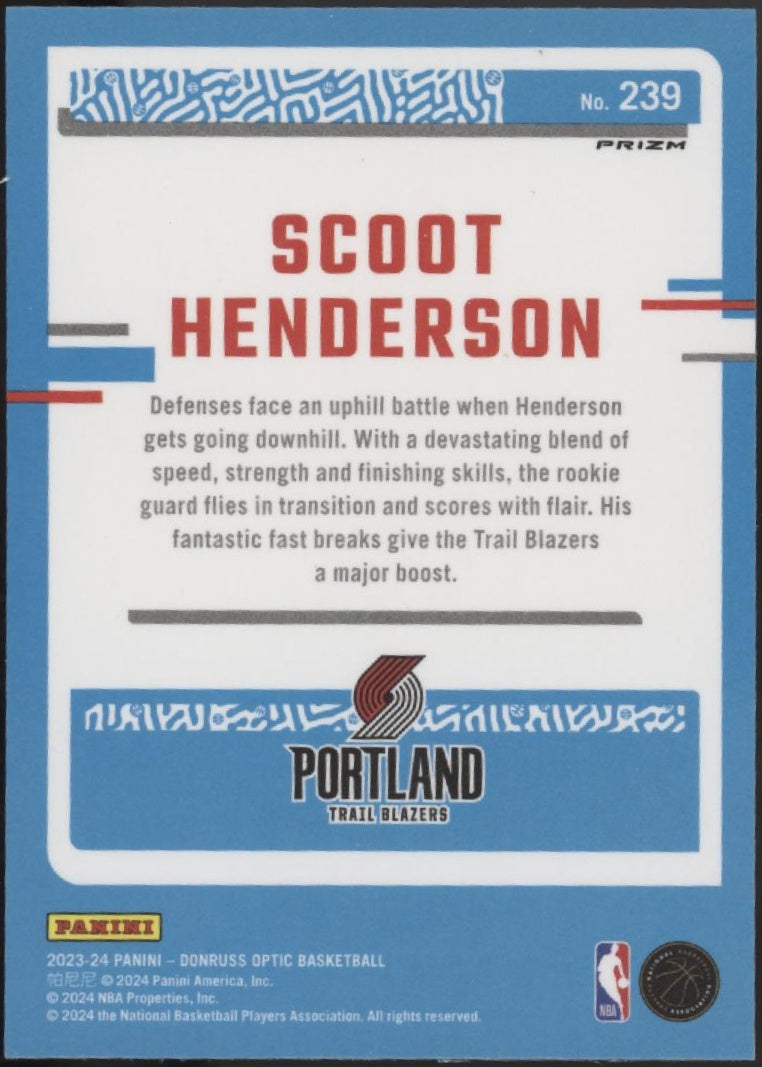 Scoot Henderson 2023-24 Panini Donruss Optic Rated Rookie Red Scope Prizm RC