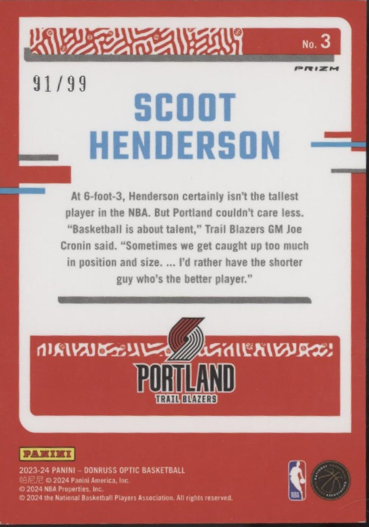 Scoot Henderson 2023-24 Panini Donruss Optic The Rookies Red Gold Scope Prizm RC