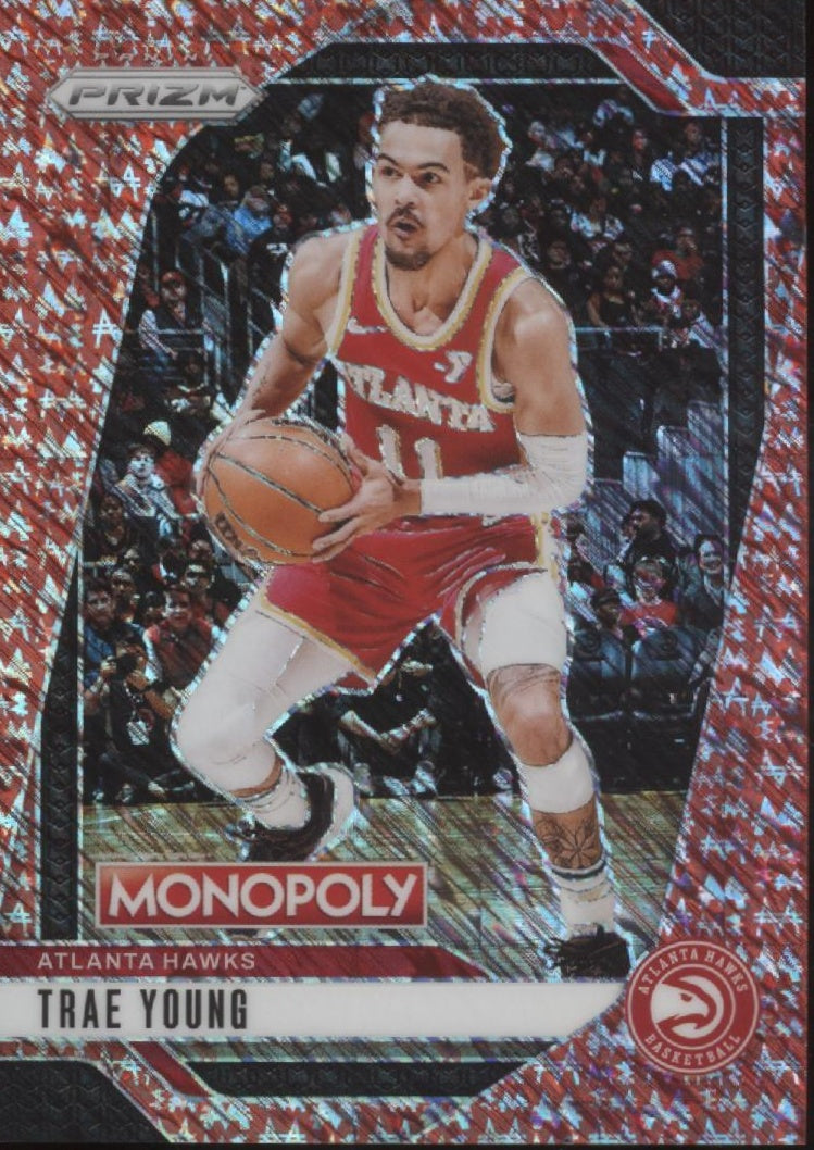 Trae Young 2024-25 Panini Prizm Monopoly Red Millionaire Shimmer Prizm 087/100