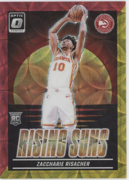 Zaccharie Risacher 2024-25 Donruss Optic Rising Suns Gold Red Int Prizm RC 34/99