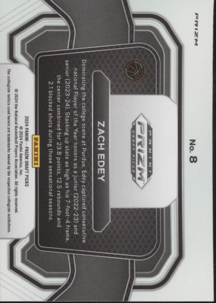 Zach Edey 2024 Panini Prizm Draft Picks Campus Legends Snake Prizm RC #8