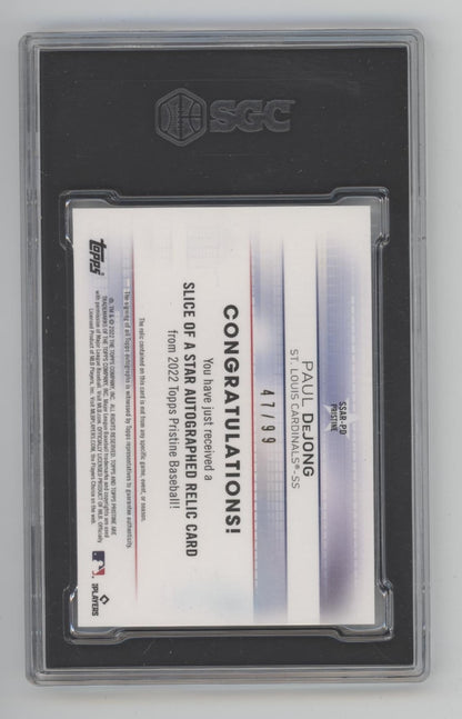 Paul DeJong 2022 Pristine Slice of a Star Swatch Refractor /99 SGC 10 / 10 Auto