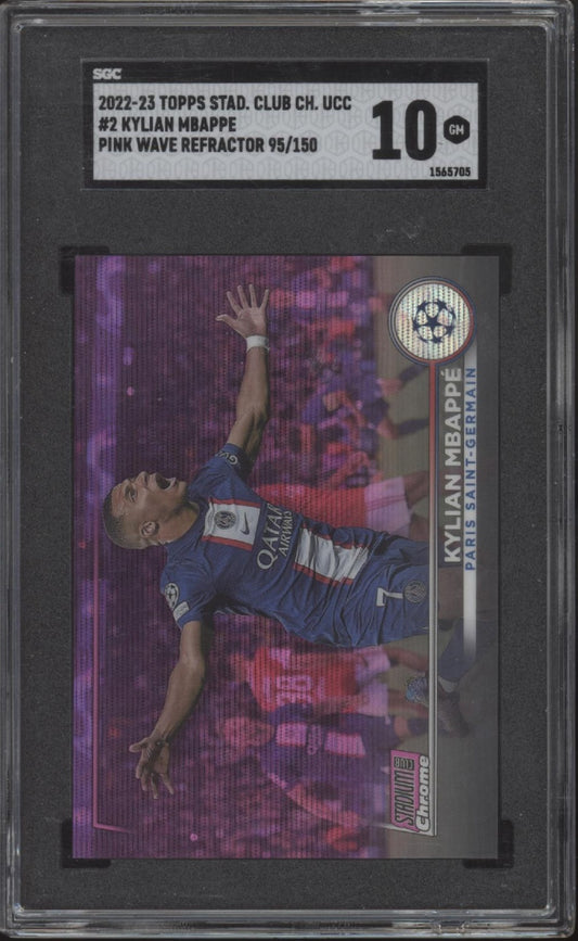 Kylian Mbappe 2022-23 Topps Stadium Club ICC Pink Wave Refractor 95/150 SGC 10