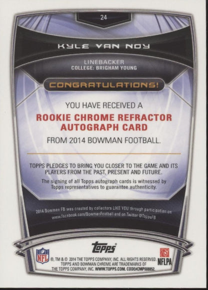 Kyle Van Noy 2014 Bowman Chrome Orange Refractor RC Auto 14/50 #24