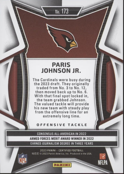 Paris Johnson Jr. 2023 Panini Certified Gold RC 10/15 #173