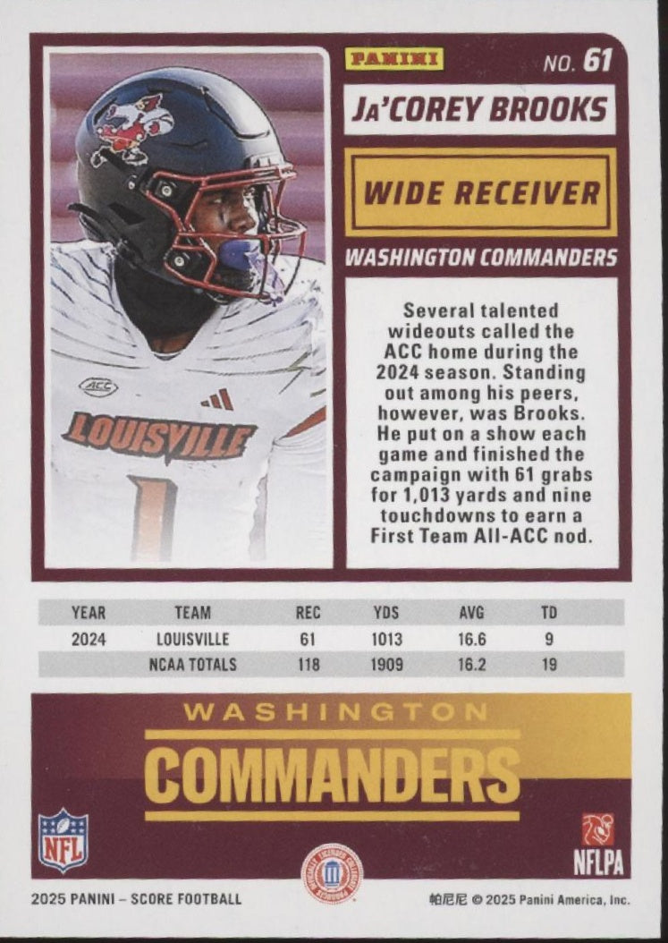 Ja'Corey Brooks 2025 Panini Score First Down Orange RC 01/10 #61