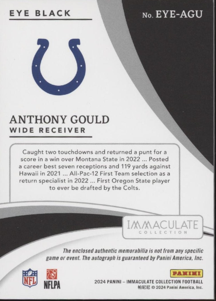 Anthony Gould 2024 Panini Immaculate Collection Eye Black Swatch RC Auto 76/99