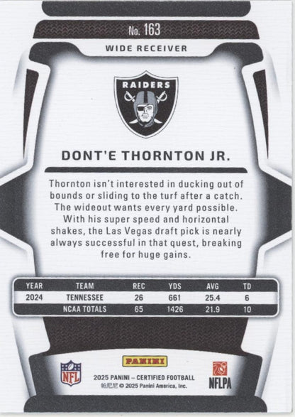 Dont'e Thornton Jr. 2025 Panini Certified Mirror Bronze FOTL RC #163