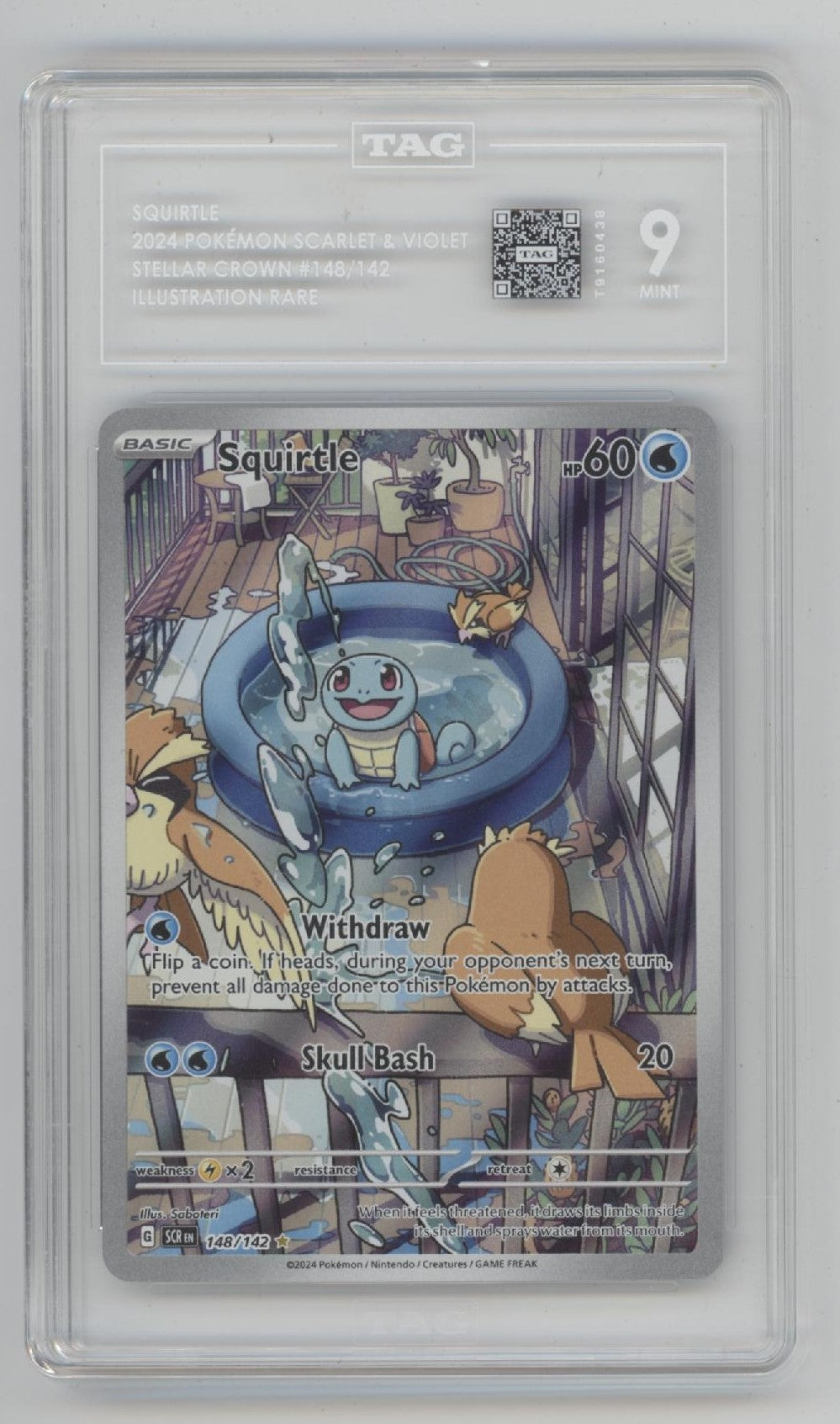 Squirtle Pokemon Stellar Crown Illustration Rare #148 TAG 9