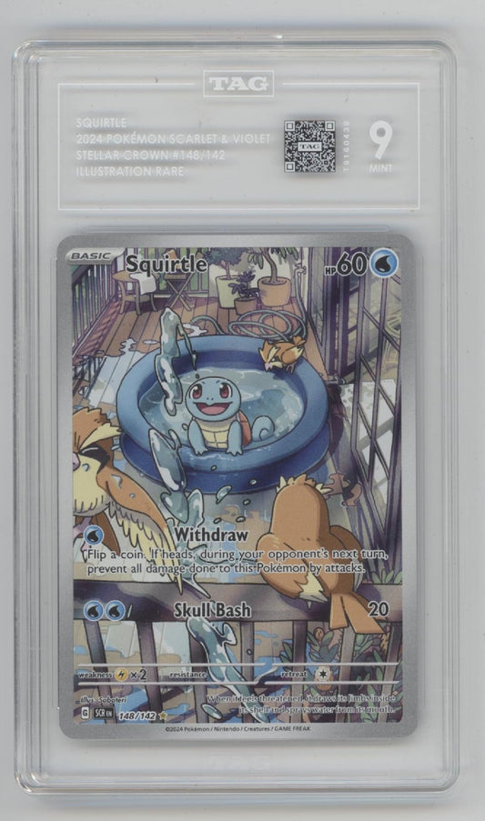 Squirtle Pokemon Stellar Crown Illustration Rare #148 TAG 9