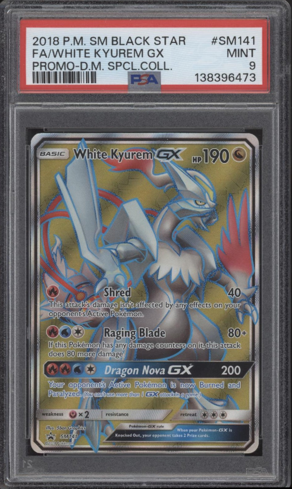 White Kyurem GX Pokemon Dragon Majesty Special Collection Full Art #SM141 PSA 9