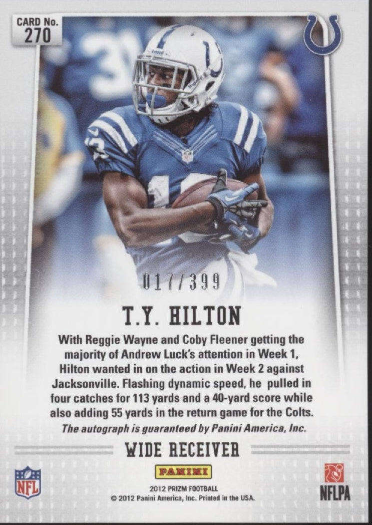 TY Hilton 2012 Panini Prizm RC Auto 017/399 #270