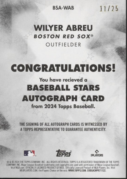 Wilyer Abreu 2024 Topps Series 1 Red Star RC Auto 11/25 #BSA-WAB