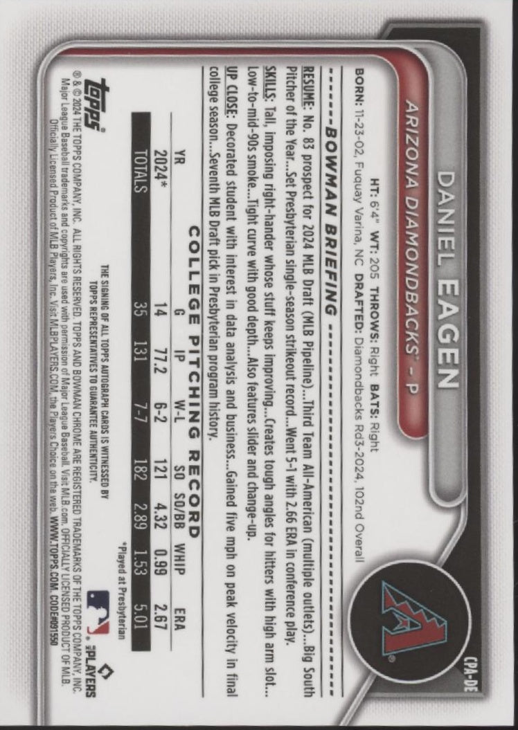 Daniel Eagen 2024 Bowman Chrome Auto #CPA-DE