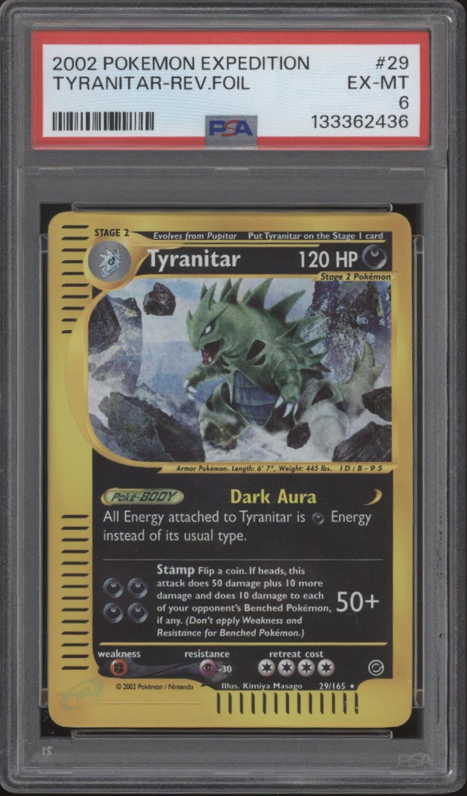 Tyranitar Pokemon Expedition Reverse Holo #29 PSA 6