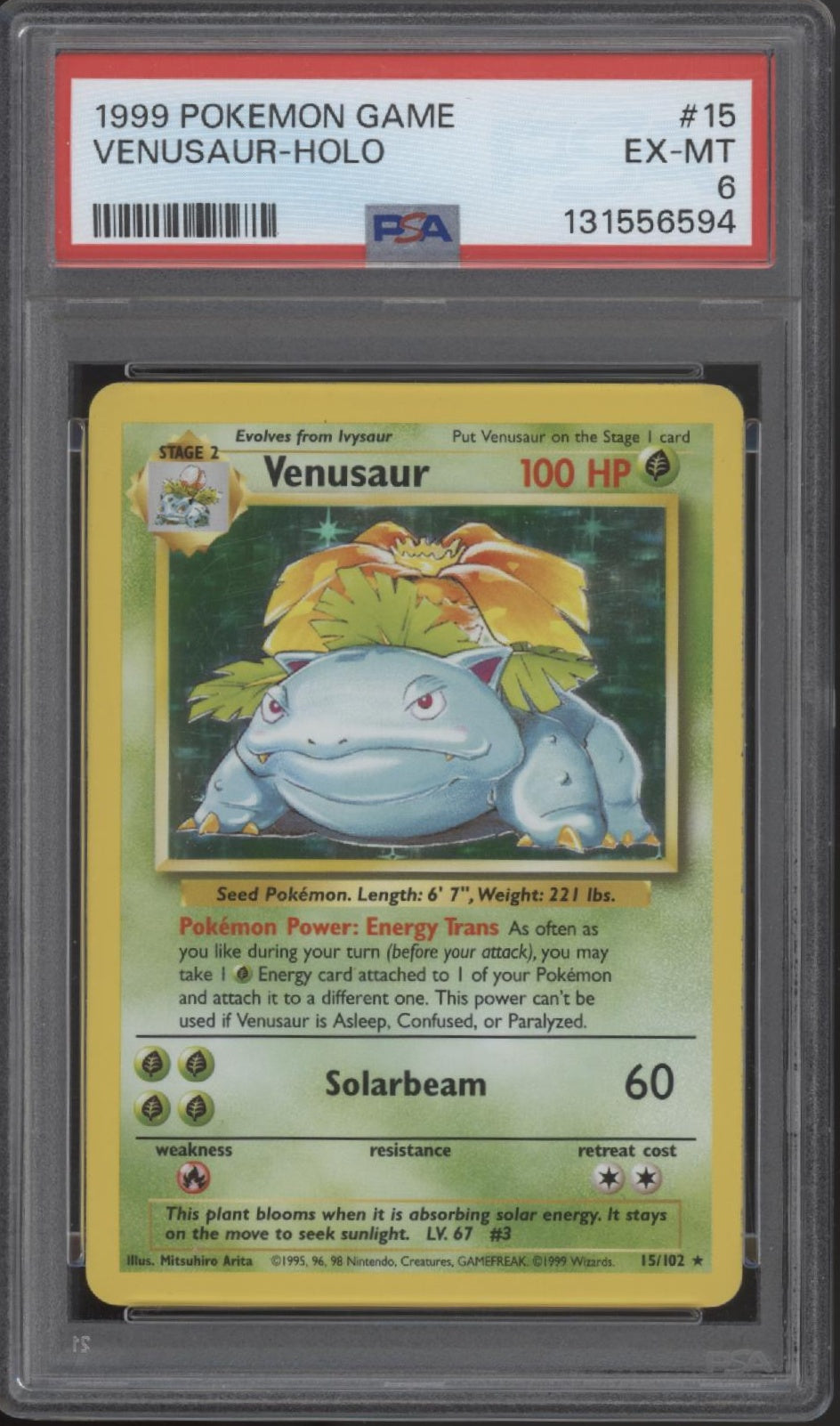 Venusaur Pokemon Base Set Holo #15 PSA 6