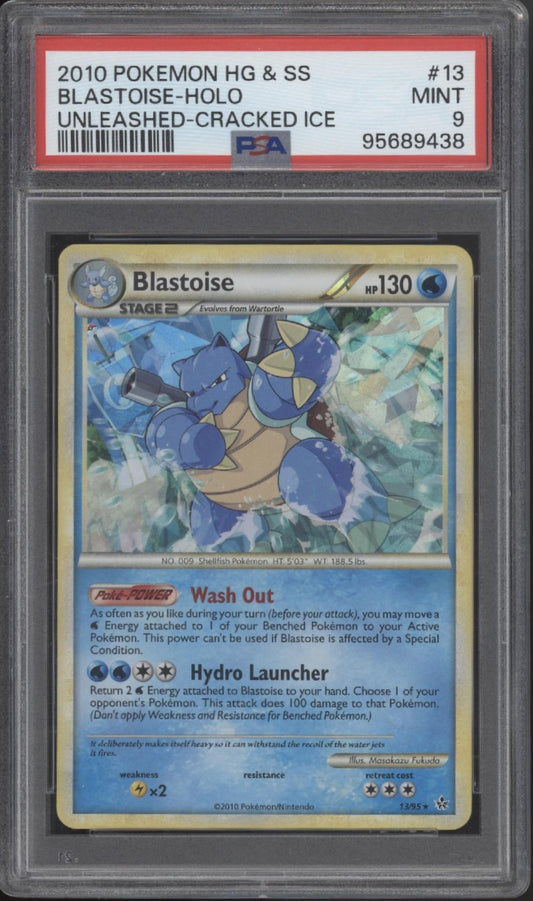 Blastoise Pokemon Heart Gold & Soul Silver Unleashed Cracked Ice Holo #13 PSA 9