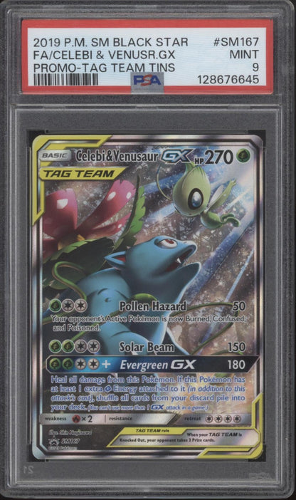 Celebi & Venusaur GX Pokemon Tag Team Tins Promo Full Art #SM167 PSA 9
