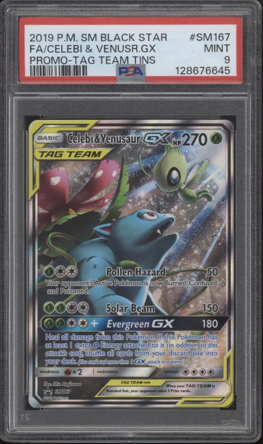 Celebi & Venusaur GX Pokemon Tag Team Tins Promo Full Art #SM167 PSA 9