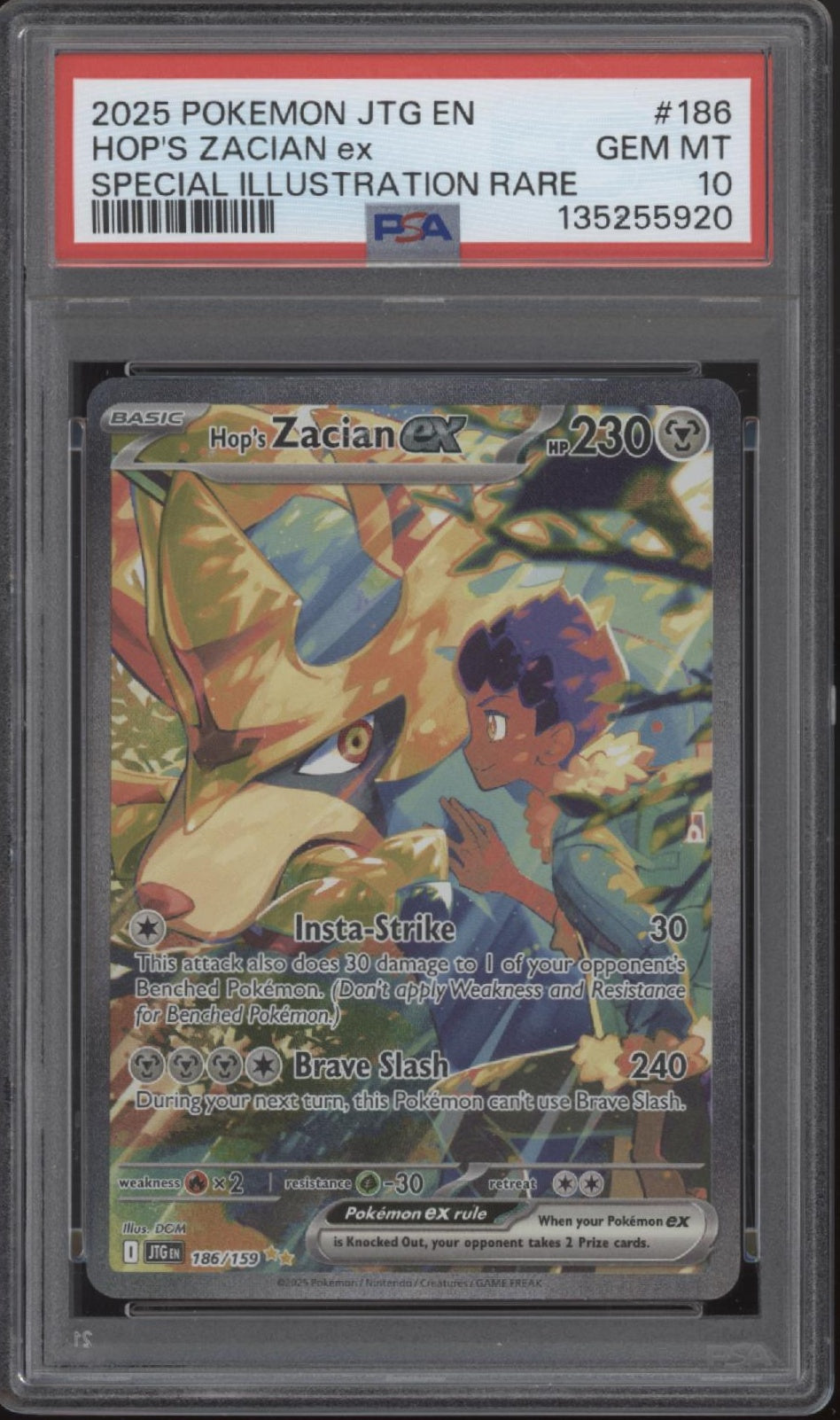 Hop's Zacian ex Pokemon Journey Together Special Illustration Rare #186 PSA 10