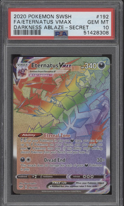 Eternatus VMAX Pokemon Darkness Ablaze Full Art Secret #192 PSA 10