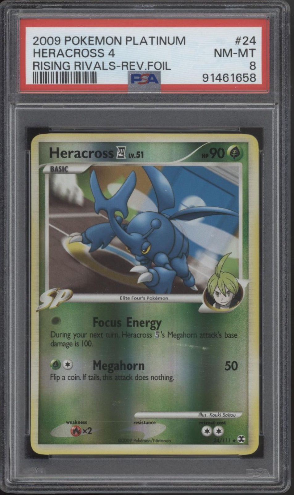 Heracross 4 Pokemon Rising Rivals Reverse Foil #24 PSA 8