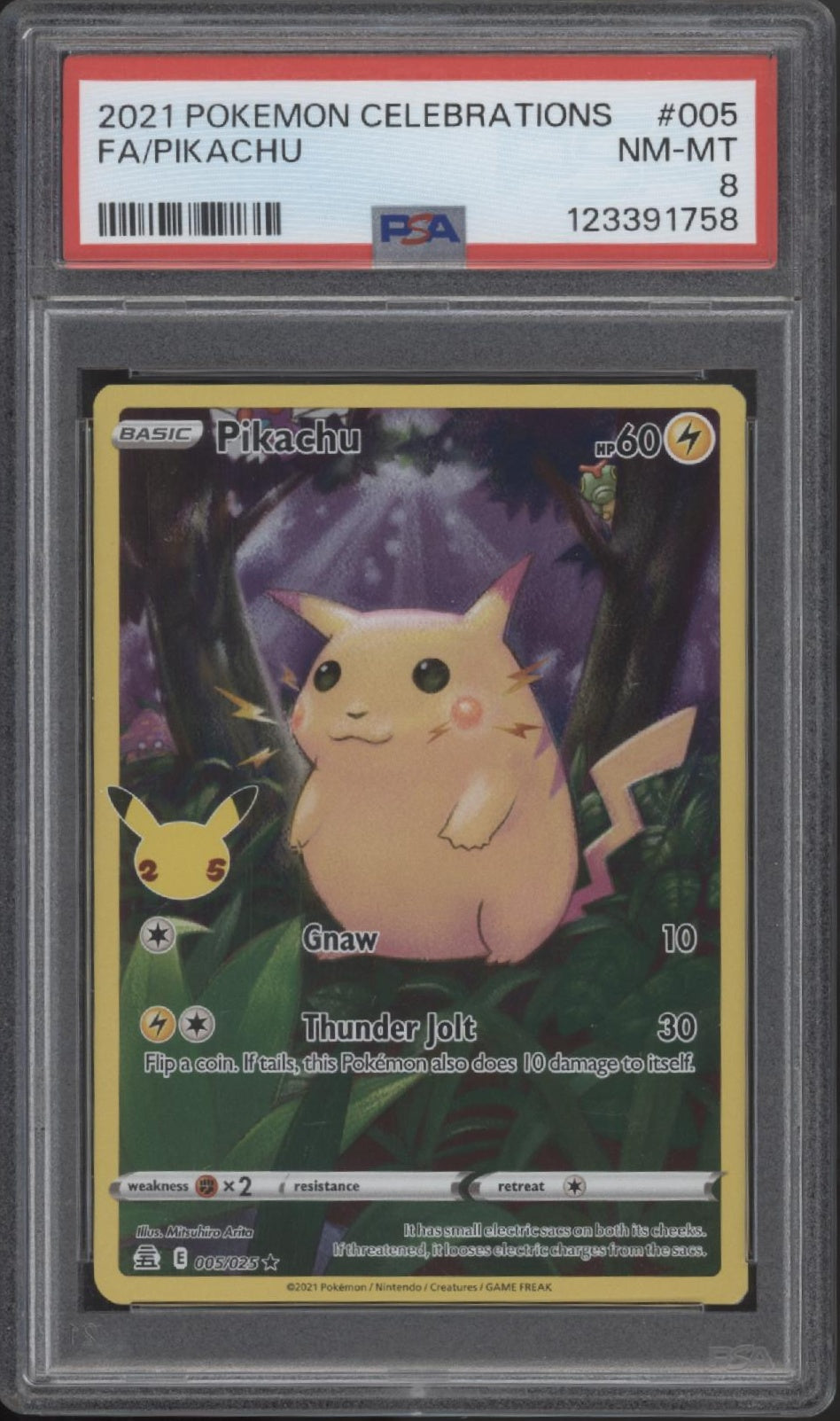Pikachu Pokemon Celebrations Classic Full Art Holo #005 PSA 8